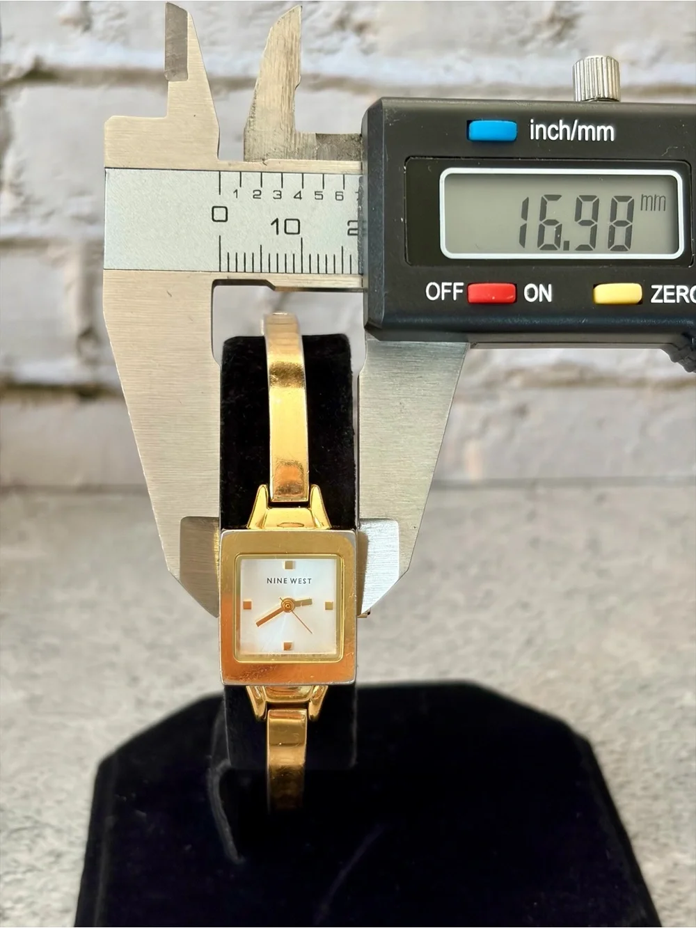 Nine West Women’s Gold Tone Square Bangle Quartz Watch New Battery